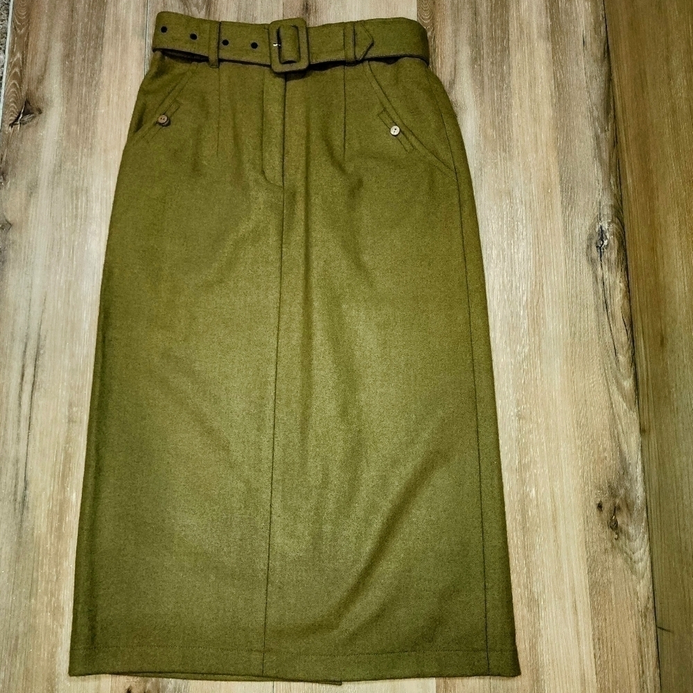 Olive Green Belted Women's Skirt